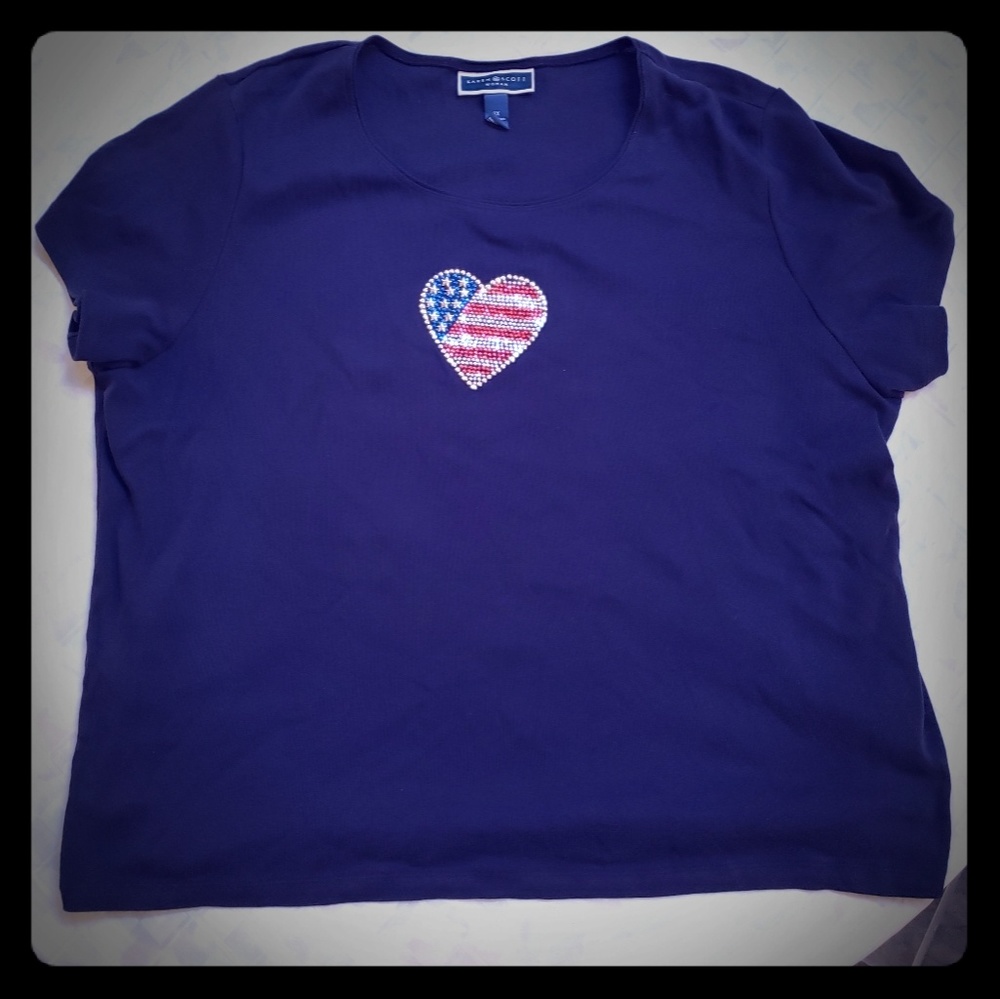 Blue Short Sleeve Crew Neck w Decorative Heart 3X